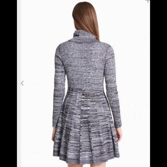 Calvin Klein Cowl Neck Marled Knit Sweater Dress Size Small Gray Black White - Picture 2 of 12